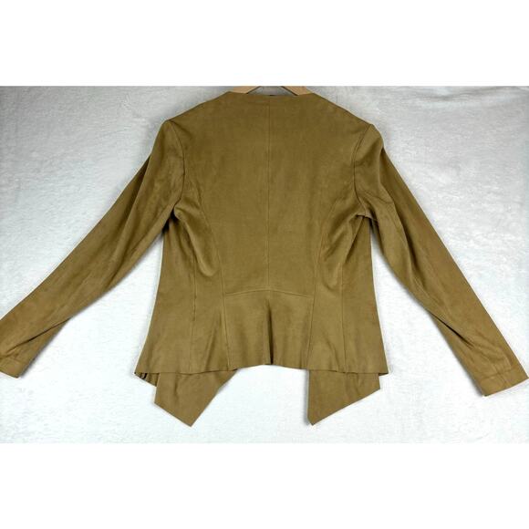 Zara Waterfall Collar Open Front Jacket Women's Size XS in Khaki Suede - Picture 8 of 10